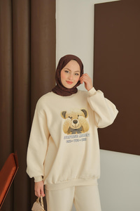 Ayıcık Baskılı Takım Krem