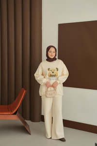 Ayıcık Baskılı Takım Krem