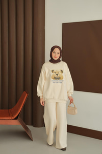 Ayıcık Baskılı Takım Krem