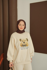 Ayıcık Baskılı Takım Krem