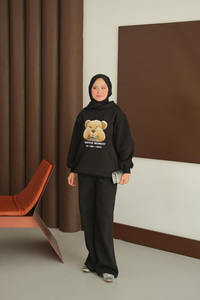 Ayıcık Baskılı Takım Siyah