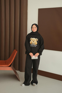 Ayıcık Baskılı Takım Siyah