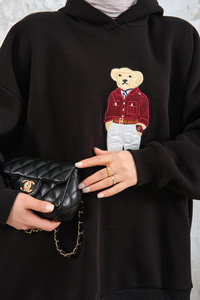 Ayıcık Nakışlı Sweat Siyah