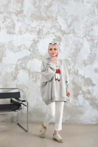 Ayıcık Nakışlı Sweat Su Yeşil