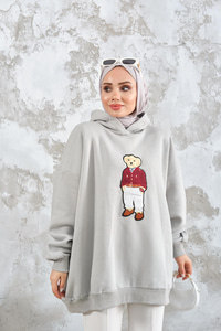 Ayıcık Nakışlı Sweat Su Yeşil