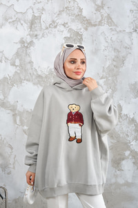 Ayıcık Nakışlı Sweat Su Yeşil