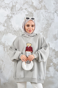 Ayıcık Nakışlı Sweat Su Yeşil