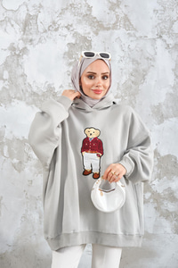 Ayıcık Nakışlı Sweat Su Yeşil