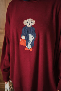 Ayıcık Nakışlı Triko Takım Bordo