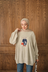 Ayıcık Nakışlı Triko Takım Krem