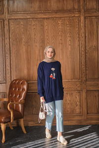 Ayıcık Nakışlı Triko Takım Lacivert