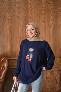 Ayıcık Nakışlı Triko Takım Lacivert