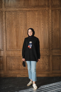 Ayıcık Nakışlı Triko Takım Siyah