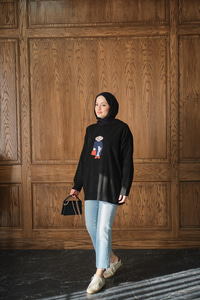 Ayıcık Nakışlı Triko Takım Siyah