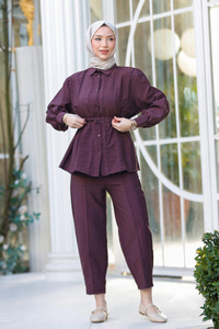 Badem Dikişli İkili Takım Mürdüm