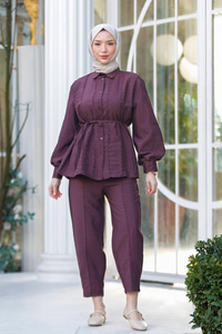 Badem Dikişli İkili Takım Mürdüm