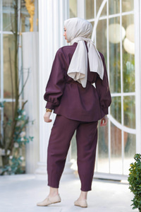 Badem Dikişli İkili Takım Mürdüm