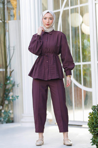 Badem Dikişli İkili Takım Mürdüm