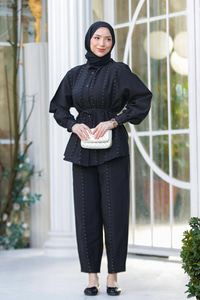 Badem Dikişli İkili Takım Siyah