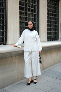 Badem Dikişli Kimono Takım Beyaz