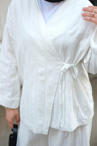 Badem Dikişli Kimono Takım Beyaz