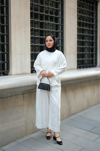 Badem Dikişli Kimono Takım Beyaz