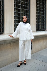 Badem Dikişli Kimono Takım Beyaz