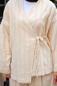 Badem Dikişli Kimono Takım Krem