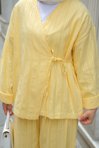 Badem Dikişli Kimono Takım Sarı