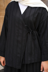 Badem Dikişli Kimono Takım Siyah