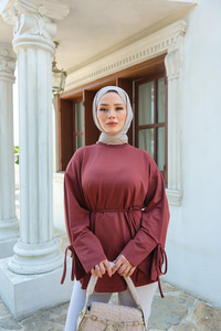 Bağcık Detaylı Sweatshirt Kiremit