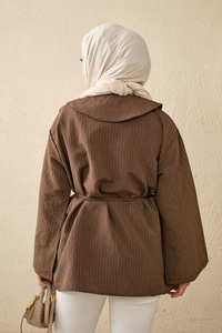 Bağcıklı Çizgili Gömlek Kahverengi