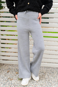 Bağcıklı Fitilli Triko Pantolon Gri