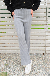 Bağcıklı Fitilli Triko Pantolon Gri
