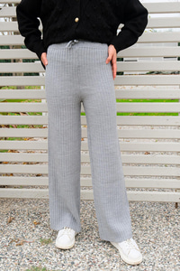 Bağcıklı Fitilli Triko Pantolon Gri