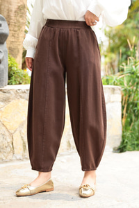 Baggy Beli Lastikli Keten Pantolon Kahverengi