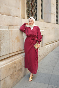 Bağlamal Detaylı Elbise Bordo