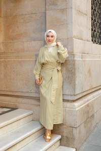 Bağlamal Detaylı Elbise Küf Yeşil