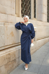 Bağlamal Detaylı Elbise Lacivert