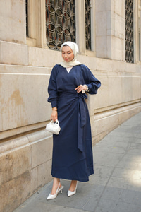 Bağlamal Detaylı Elbise Lacivert