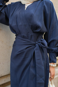 Bağlamal Detaylı Elbise Lacivert