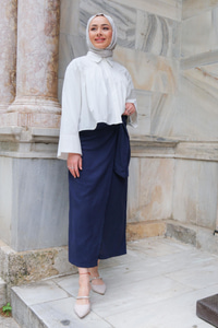 Bağlamalı Etek  Lacivert