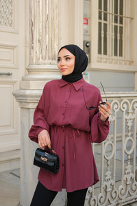 Bağlamalı İpek Gömlek Bordo