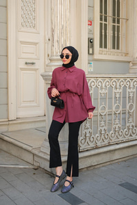 Bağlamalı İpek Gömlek Bordo