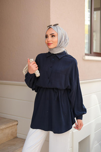 Bağlamalı İpek Gömlek Lacivert