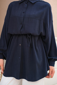 Bağlamalı İpek Gömlek Lacivert