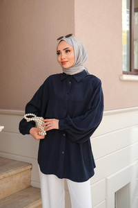 Bağlamalı İpek Gömlek Lacivert