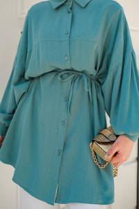 Bağlamalı İpek Gömlek Petrol Yeşil