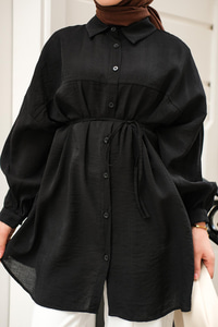Bağlamalı İpek Gömlek Siyah