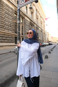 Bağlamalı Keten Gömlek Beyaz